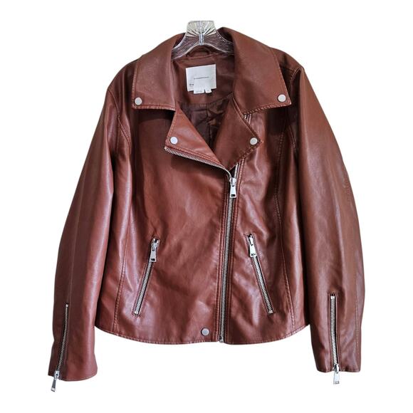 Anthropologie Jackets & Blazers - ANTHROPOLOGIE Women's Plus 1X Saige Moto Jacket Brown Faux Leather Snaps Zip 46"